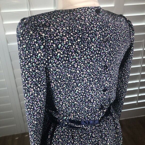 Vtg 80s Stuart Alan Petites Blue Floral Secretary Dress 14 Blouson Prairie - Picture 9 of 12